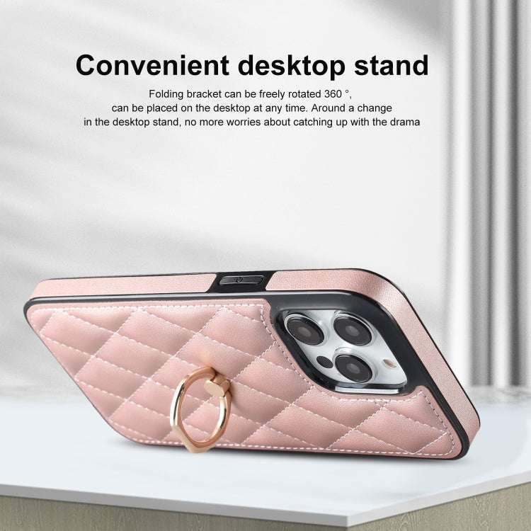 For iPhone 13 Pro Max Rhombic PU Leather Phone Case with Ring Holder