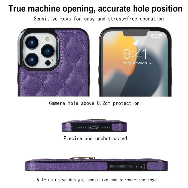 For iPhone 13 Pro Max Rhombic PU Leather Phone Case with Ring Holder