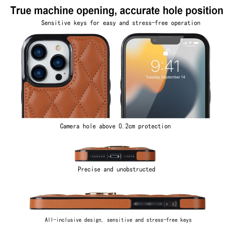 For iPhone 13 Pro Max Rhombic PU Leather Phone Case with Ring Holder