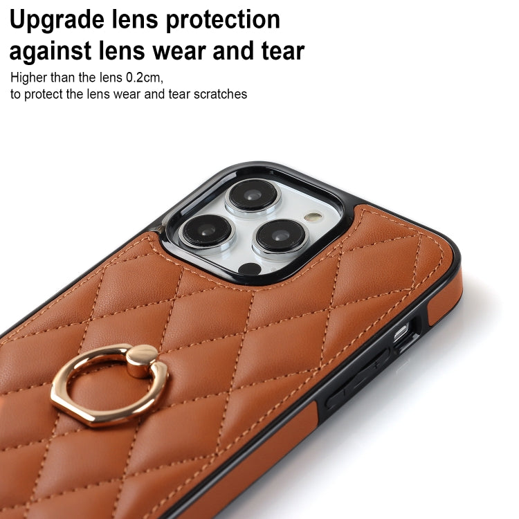 For iPhone 13 Pro Max Rhombic PU Leather Phone Case with Ring Holder