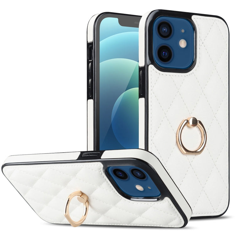 For iPhone 12 mini Rhombic PU Leather Phone Case with Ring Holder