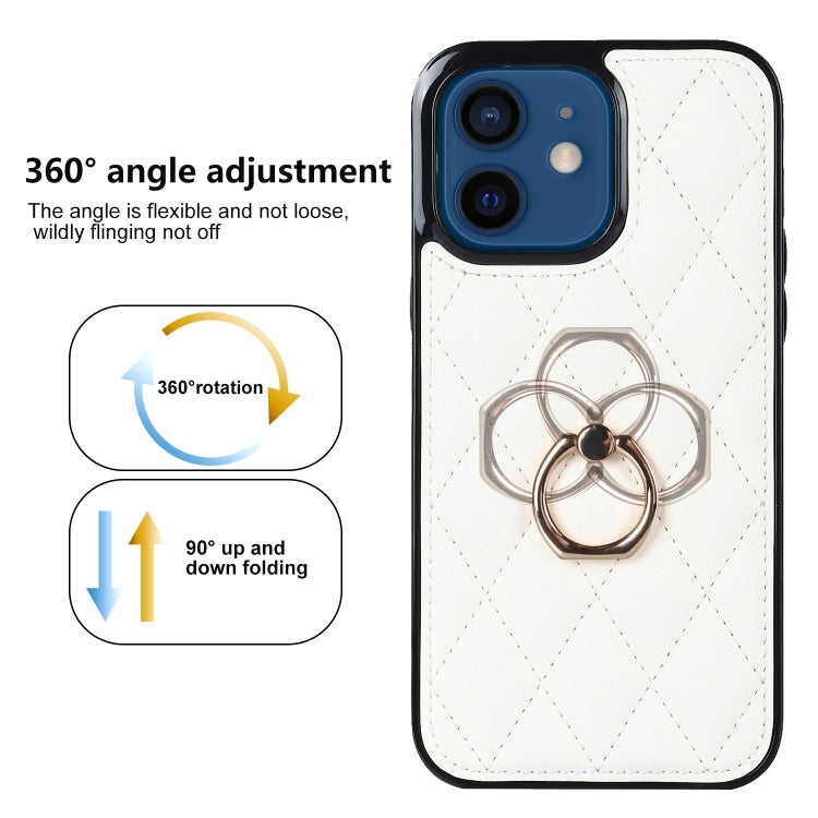 For iPhone 12 mini Rhombic PU Leather Phone Case with Ring Holder