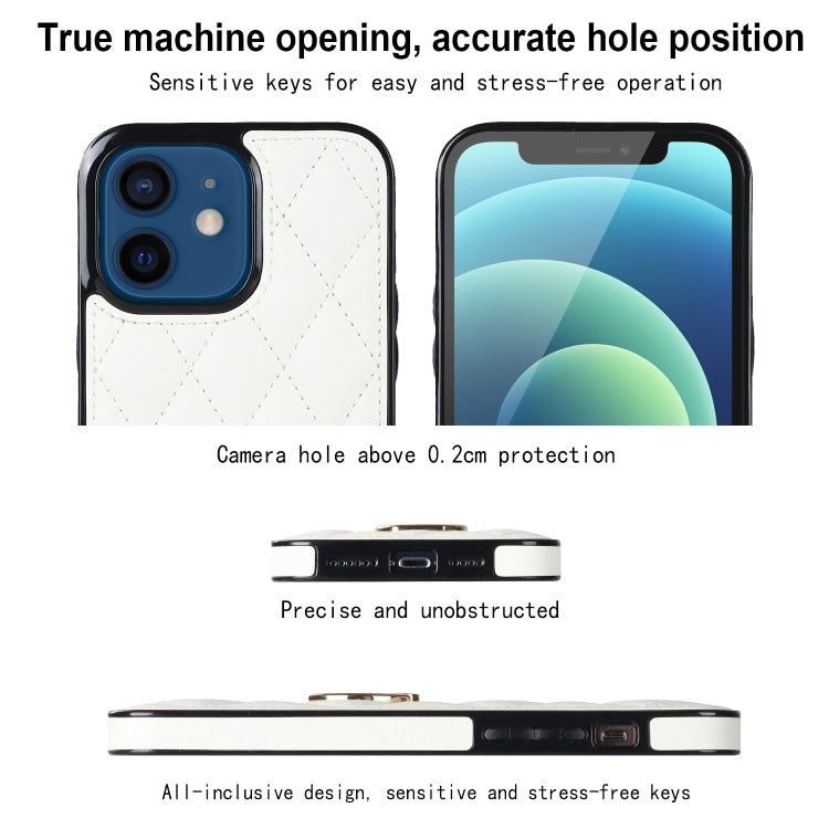 For iPhone 12 mini Rhombic PU Leather Phone Case with Ring Holder