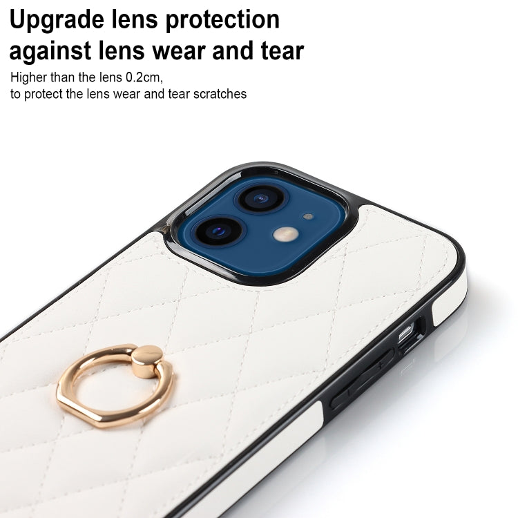 For iPhone 12 mini Rhombic PU Leather Phone Case with Ring Holder