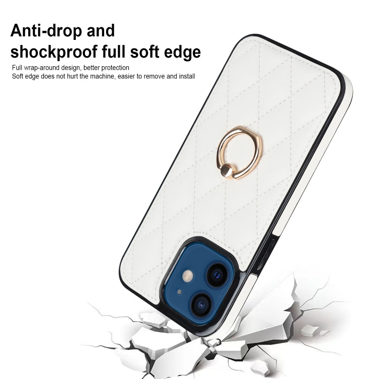 For iPhone 12 mini Rhombic PU Leather Phone Case with Ring Holder