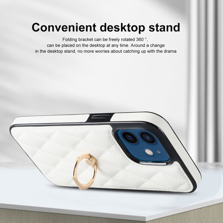 For iPhone 12 mini Rhombic PU Leather Phone Case with Ring Holder