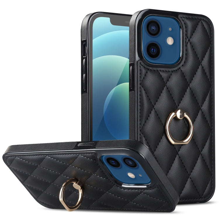For iPhone 12 mini Rhombic PU Leather Phone Case with Ring Holder