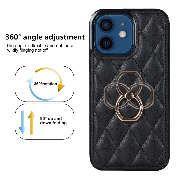 For iPhone 12 mini Rhombic PU Leather Phone Case with Ring Holder