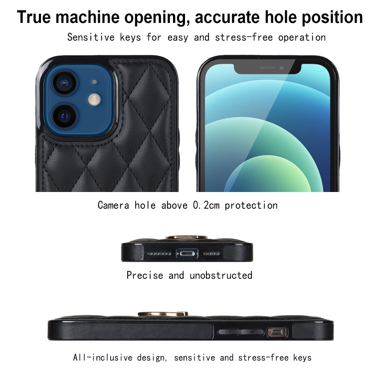 For iPhone 12 mini Rhombic PU Leather Phone Case with Ring Holder
