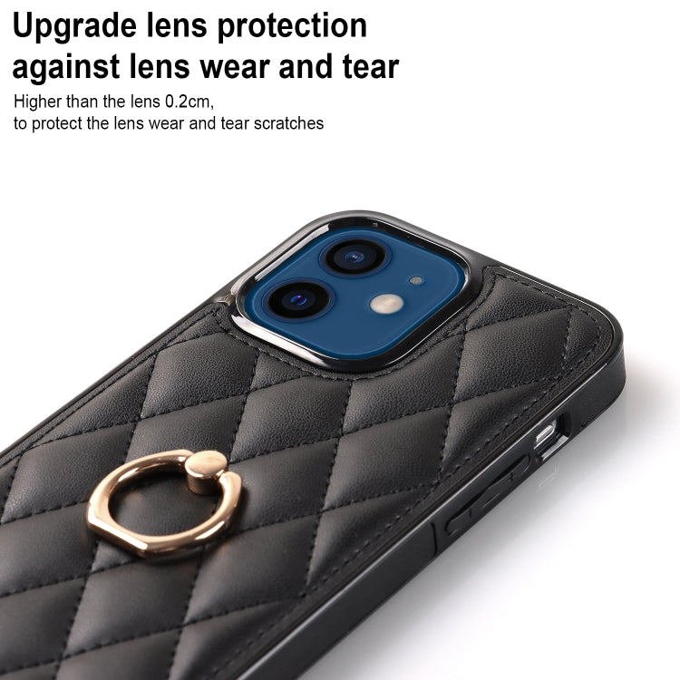 For iPhone 12 mini Rhombic PU Leather Phone Case with Ring Holder