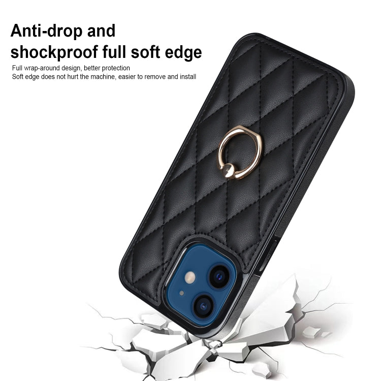 For iPhone 12 mini Rhombic PU Leather Phone Case with Ring Holder