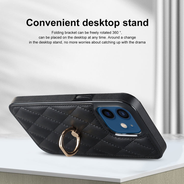 For iPhone 12 mini Rhombic PU Leather Phone Case with Ring Holder