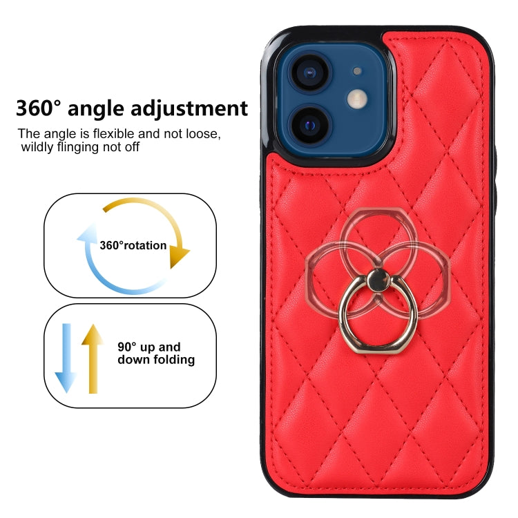 For iPhone 12 mini Rhombic PU Leather Phone Case with Ring Holder
