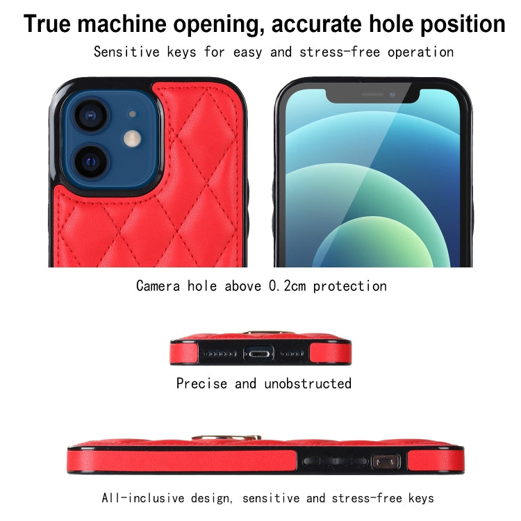 For iPhone 12 mini Rhombic PU Leather Phone Case with Ring Holder