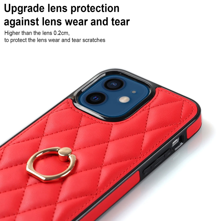 For iPhone 12 mini Rhombic PU Leather Phone Case with Ring Holder