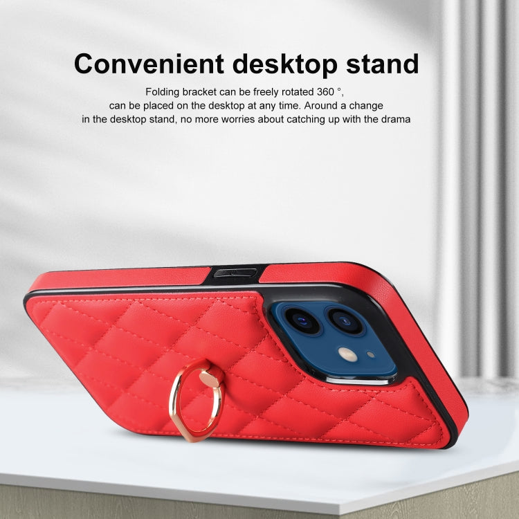 For iPhone 12 mini Rhombic PU Leather Phone Case with Ring Holder