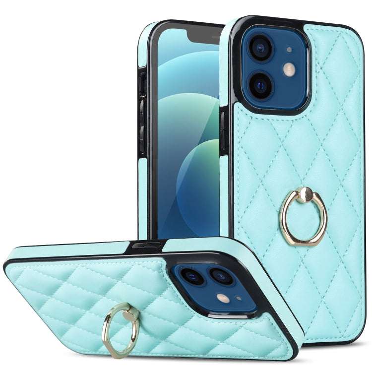 For iPhone 12 mini Rhombic PU Leather Phone Case with Ring Holder