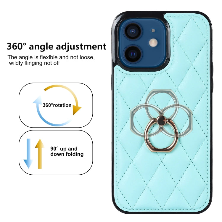 For iPhone 12 mini Rhombic PU Leather Phone Case with Ring Holder