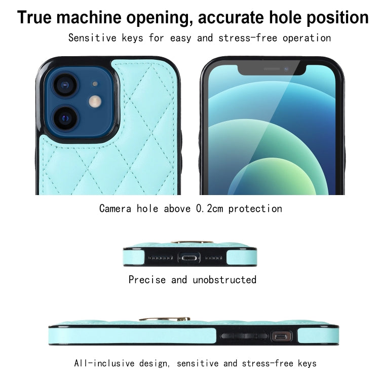 For iPhone 12 mini Rhombic PU Leather Phone Case with Ring Holder