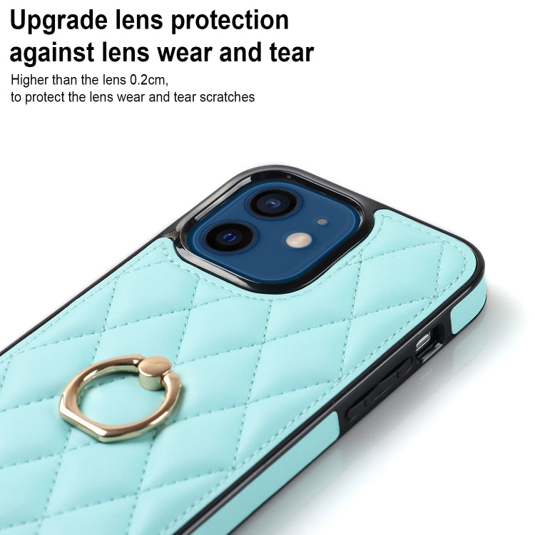 For iPhone 12 mini Rhombic PU Leather Phone Case with Ring Holder