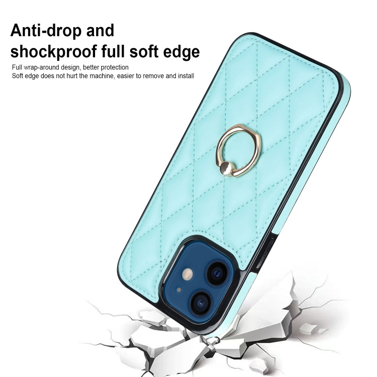 For iPhone 12 mini Rhombic PU Leather Phone Case with Ring Holder