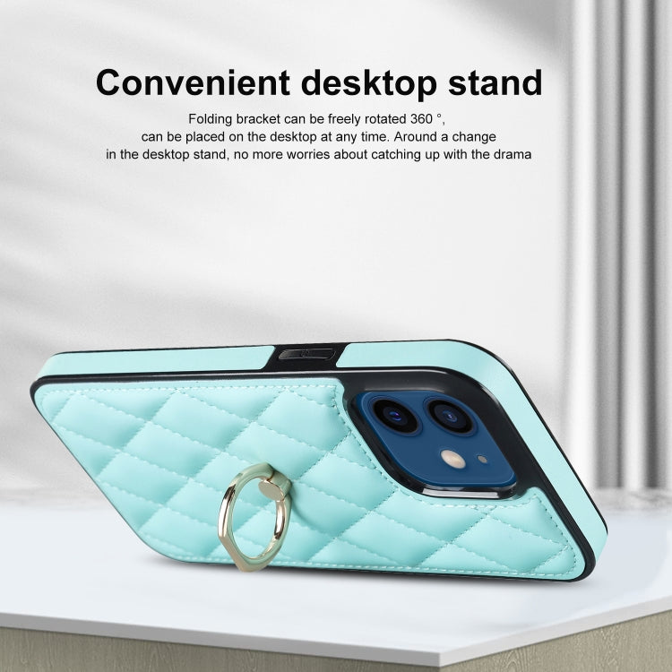 For iPhone 12 mini Rhombic PU Leather Phone Case with Ring Holder