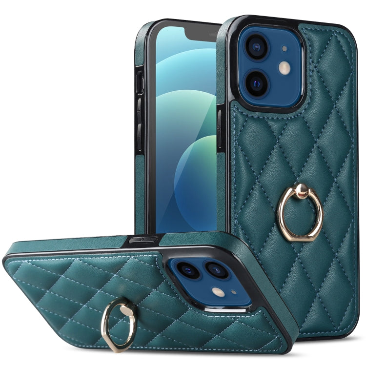 For iPhone 12 mini Rhombic PU Leather Phone Case with Ring Holder