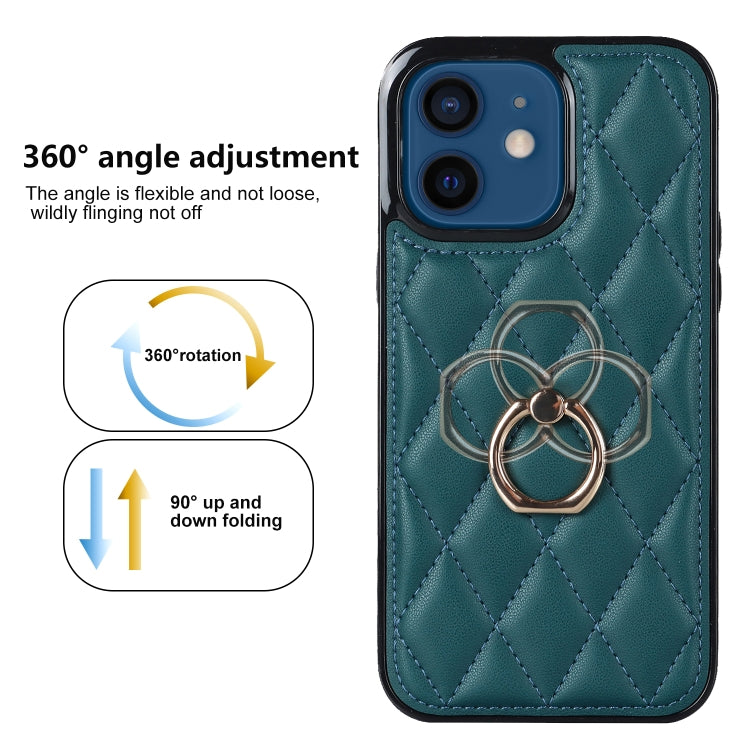 For iPhone 12 mini Rhombic PU Leather Phone Case with Ring Holder