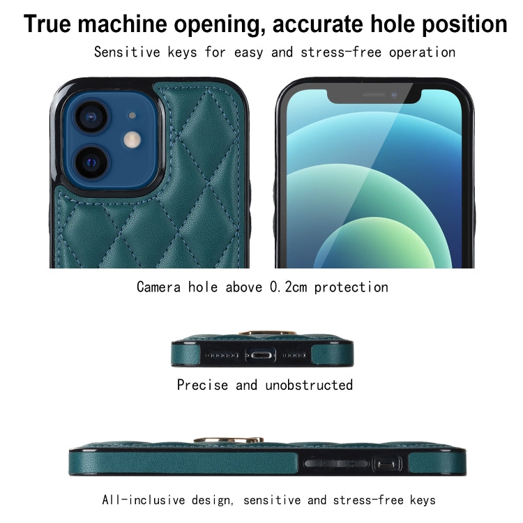 For iPhone 12 mini Rhombic PU Leather Phone Case with Ring Holder