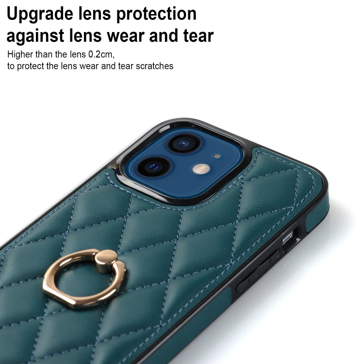 For iPhone 12 mini Rhombic PU Leather Phone Case with Ring Holder