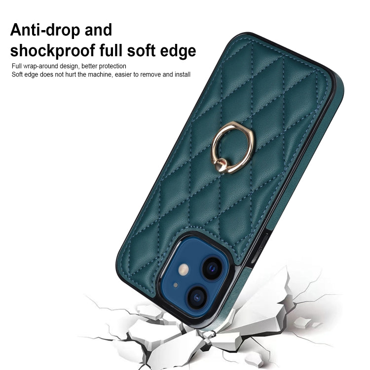 For iPhone 12 mini Rhombic PU Leather Phone Case with Ring Holder
