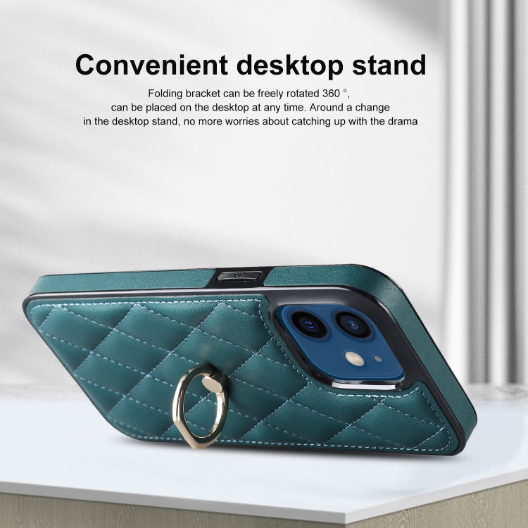 For iPhone 12 mini Rhombic PU Leather Phone Case with Ring Holder