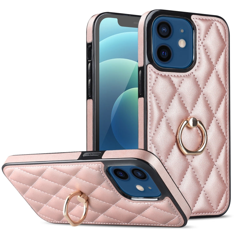 For iPhone 12 mini Rhombic PU Leather Phone Case with Ring Holder