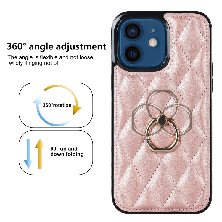 For iPhone 12 mini Rhombic PU Leather Phone Case with Ring Holder