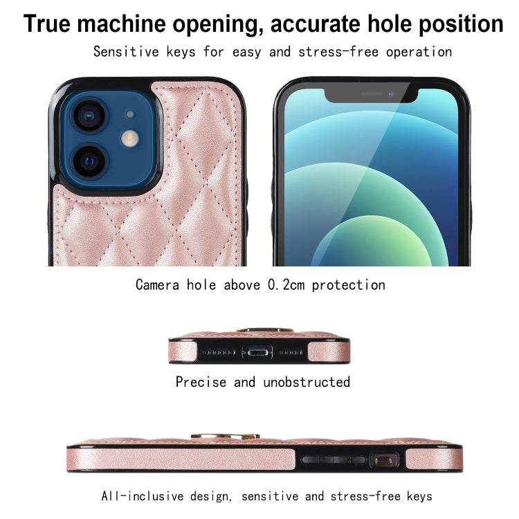 For iPhone 12 mini Rhombic PU Leather Phone Case with Ring Holder
