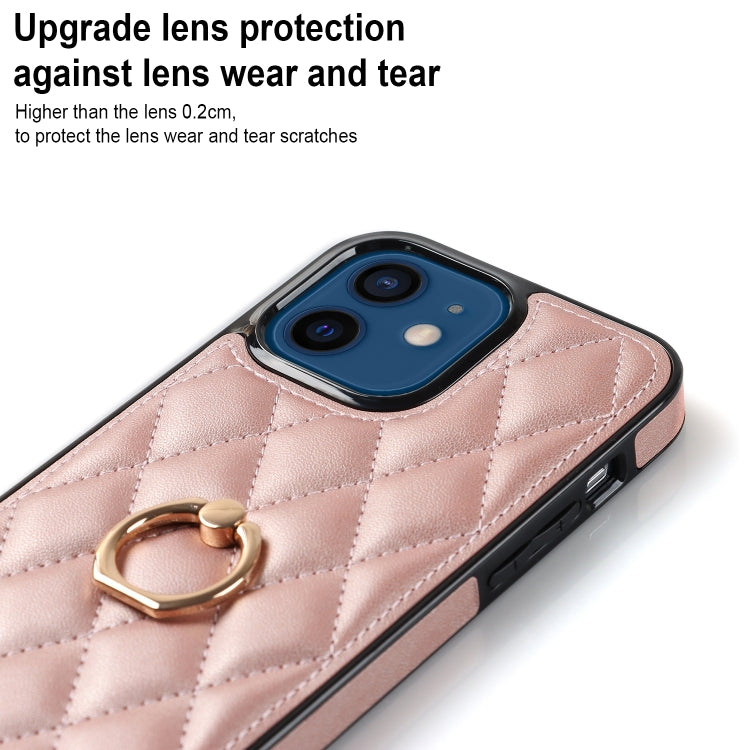 For iPhone 12 mini Rhombic PU Leather Phone Case with Ring Holder