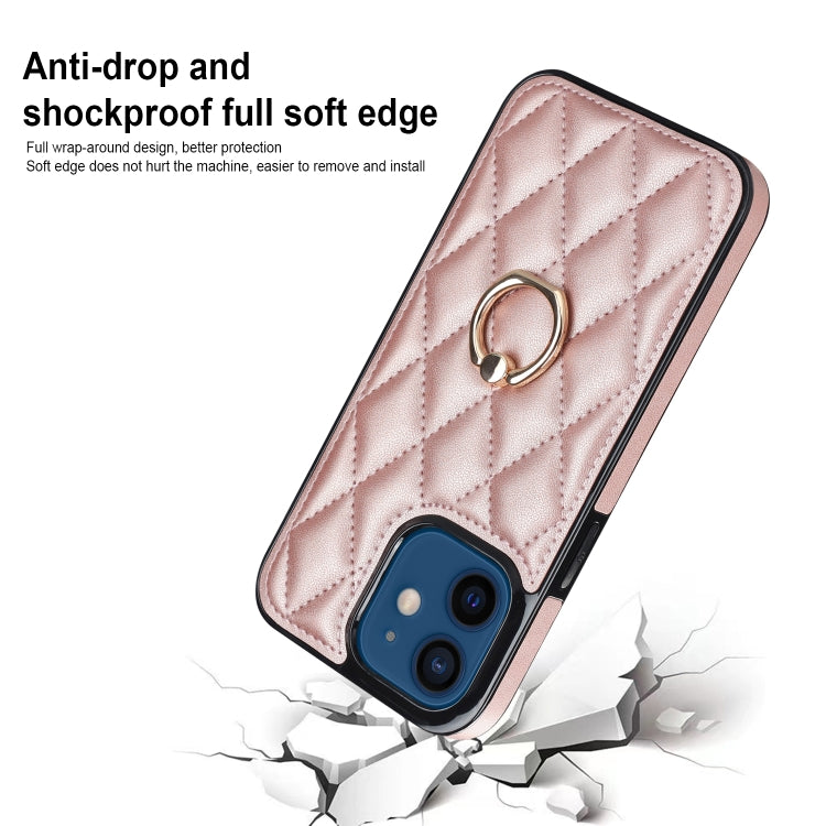 For iPhone 12 mini Rhombic PU Leather Phone Case with Ring Holder