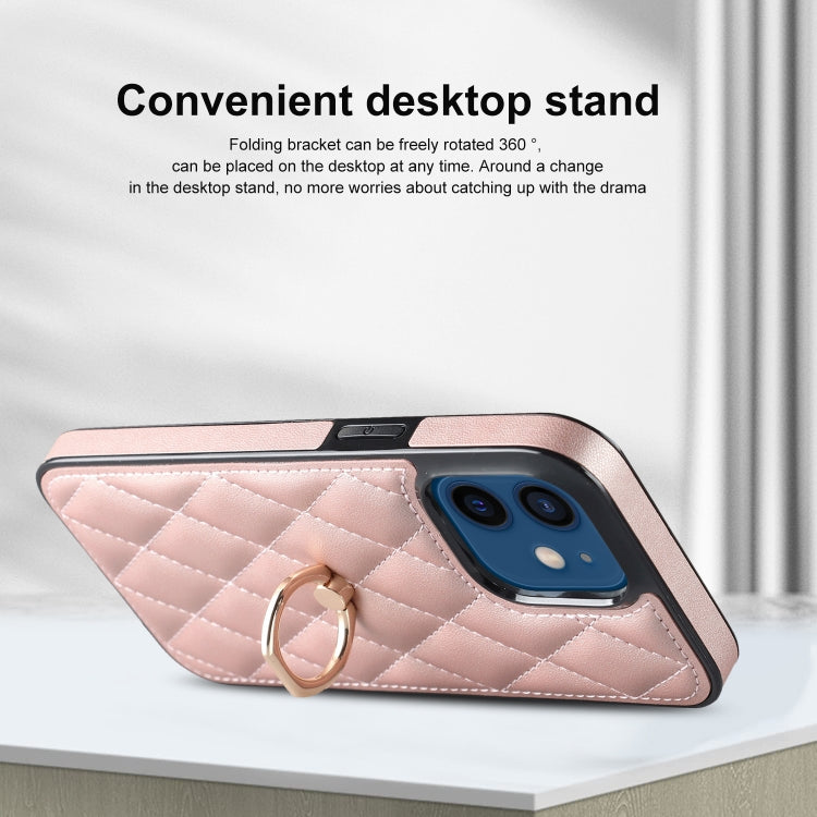 For iPhone 12 mini Rhombic PU Leather Phone Case with Ring Holder