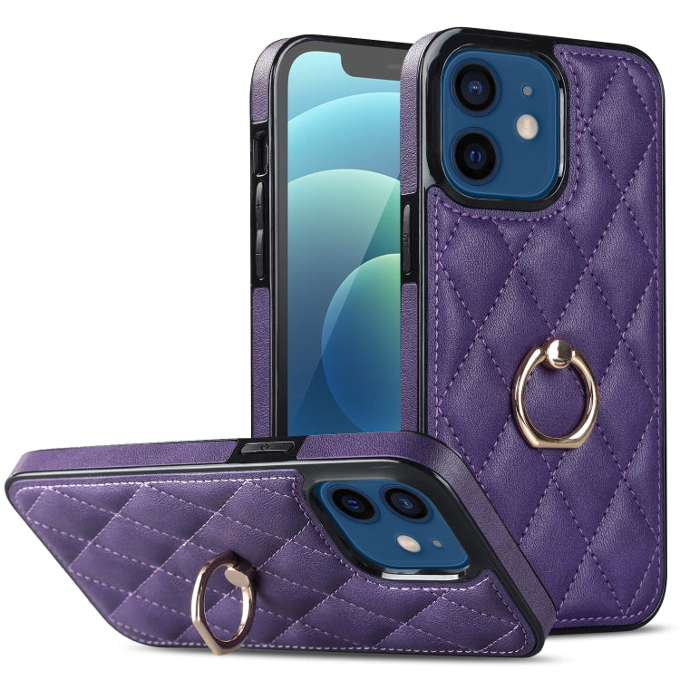 For iPhone 12 mini Rhombic PU Leather Phone Case with Ring Holder
