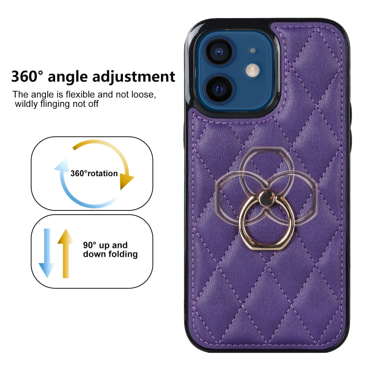 For iPhone 12 mini Rhombic PU Leather Phone Case with Ring Holder