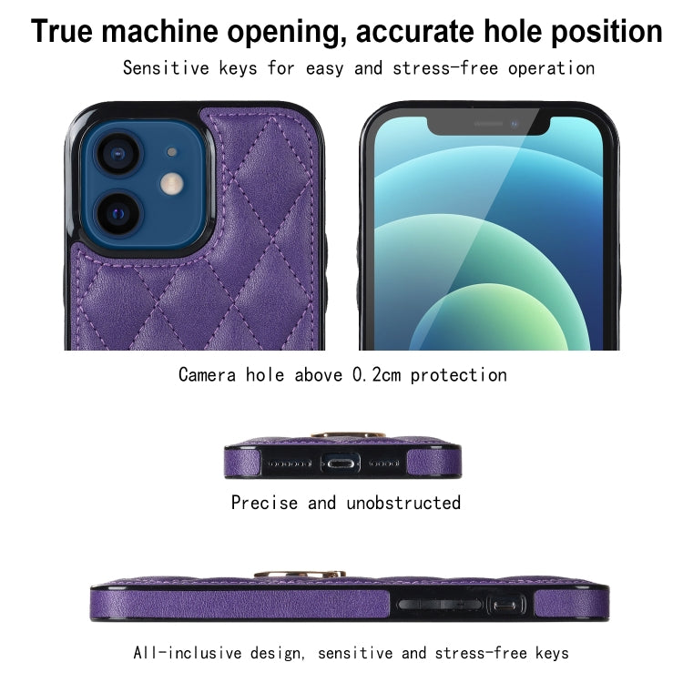 For iPhone 12 mini Rhombic PU Leather Phone Case with Ring Holder