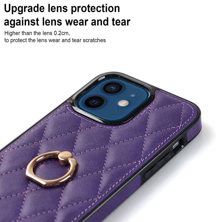 For iPhone 12 mini Rhombic PU Leather Phone Case with Ring Holder