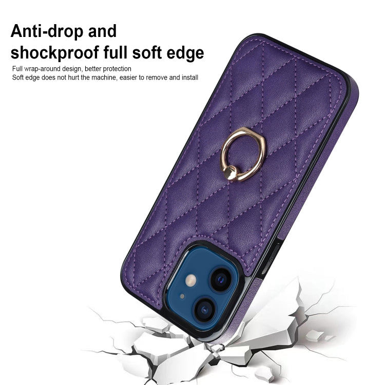 For iPhone 12 mini Rhombic PU Leather Phone Case with Ring Holder