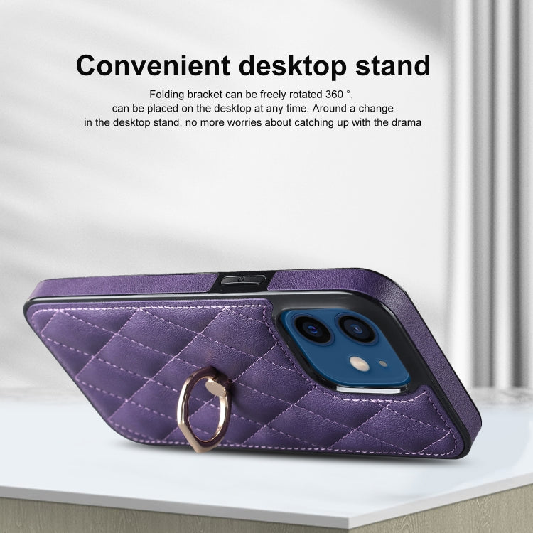 For iPhone 12 mini Rhombic PU Leather Phone Case with Ring Holder