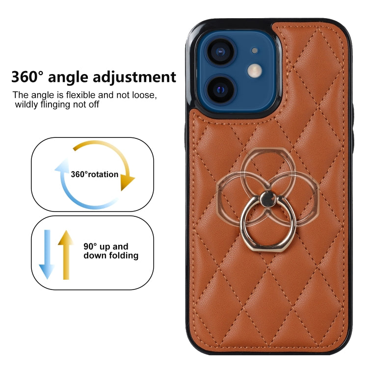 For iPhone 12 mini Rhombic PU Leather Phone Case with Ring Holder