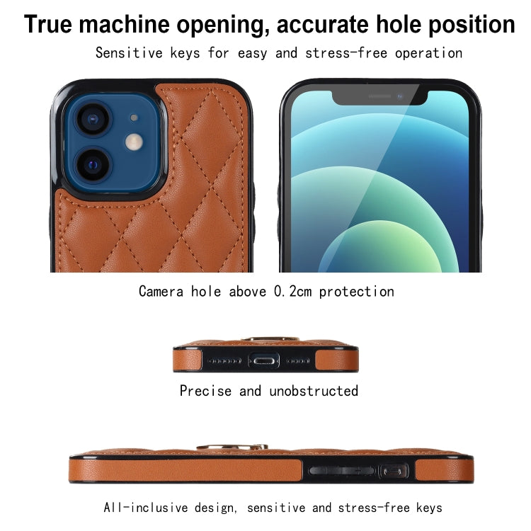 For iPhone 12 mini Rhombic PU Leather Phone Case with Ring Holder