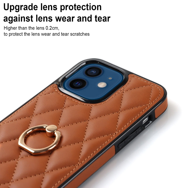 For iPhone 12 mini Rhombic PU Leather Phone Case with Ring Holder