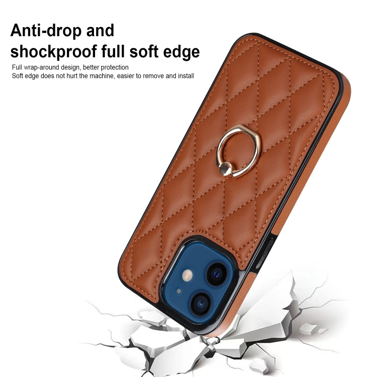 For iPhone 12 mini Rhombic PU Leather Phone Case with Ring Holder