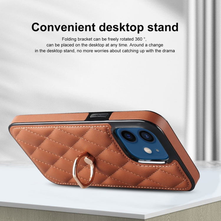 For iPhone 12 mini Rhombic PU Leather Phone Case with Ring Holder