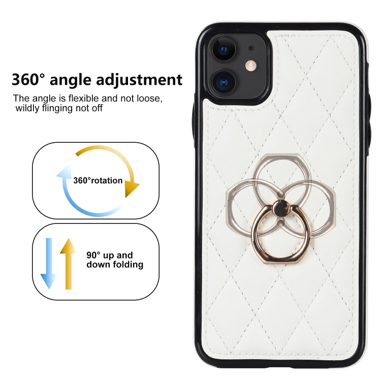 For iPhone 11 Rhombic PU Leather Phone Case with Ring Holder
